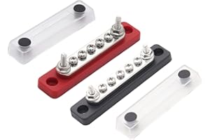 Gloaso 100A Sammelschienen Kupfer 12V- 48V DC, 2x M5 Bolzen 5 x #8/32 Schraubklemmen Stromverteilerblöcke Sammelschiene, Mini BusBars 100 Amp mit Abdeckung, Rot& Schwarz, 2er Pack