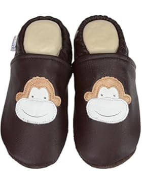 Liya's Lederpuschen Krabbelschuhe Hausschuhe - #581 Affe in rotbraun