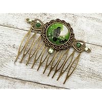 Gothic Haarkamm mit Rabe in grün bronze