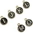 Jaipri 10x13mm, 6 pcs, Black Color Round Shape I J K L M O Alphabet Letter Charm Initial Pendant Meenakari Spacers, Connectors, Components for Jewellery And Rakhi Making, Embroidery and Craft Work