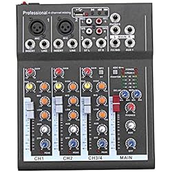 Domeilleur Mini Mixeur Audio avec Table de mixage USB DJ 4 canaux 48V Amplificateur pour karaoké KTV-Party