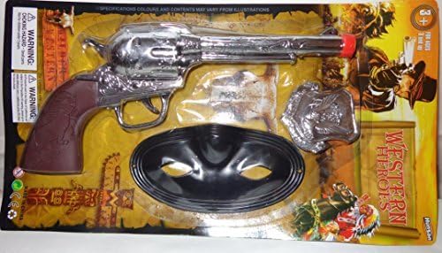 Wild West 11 Big Air-clicker Chromed Trigger with Lone Ranger Mask and Sheriff Silver Badge by Toys4less