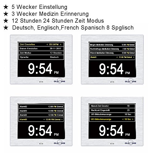 OLDTIME® 8″ Digital Wecker,Digitaler Kalender Tag Uhr Für Demenz sehschwachen Gelesen Werden,Kinder, Senioren, Sehschwache und Alzheimer Patienten -Großer Schrift Elektronischer Kalender Tag Uhr,Weihnachts Geschenke – Erinnerung an die Medikamenteneinnahme - 5