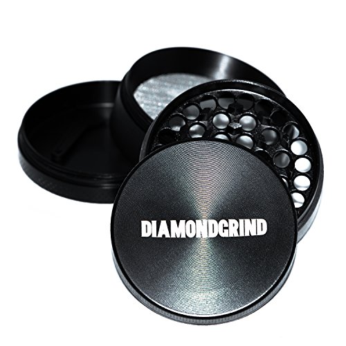 DIAMONDGRIND Design Pollen Grinder Crusher für Tabak, Herb, Spice, Gewürze, Kräuter, Kaffee, herb. 4-teiliges Schwarze Set mit Pollen Schaber - 3
