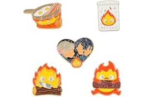 Aboniton Howl's Moving Castle Enamel Pins 5Pcs Cute Flame Badge Brooch Animation Character Lapel Pin Badge Metal Badges Pin Set Jewelry Fan Gift Jackets Hats Bags Dress