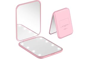ELZLE Specchio Portatile con Luce LED per Viaggio, Specchietto da Borsetta con Ingrandimento 1x/3x, Pieghevole Piccolo Specchio per Trucco per Portafoglio, Viaggio e Uso Quotidiano Ideale per a Regalo, Rosa