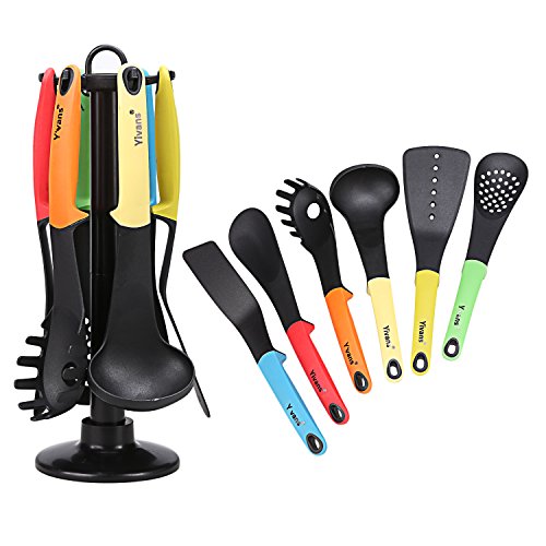 Yivans Küchenutensilien Küchenhelfer Set (7-teilig, inkl. drehbar Aufsteller, Nylon) Küchenspatel, Turner, Schöpfkelle , Spaghetti Server, geschlitzt , Löffel … - 2