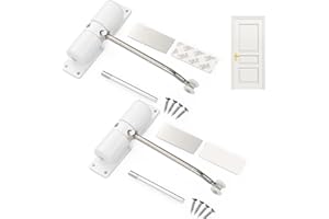 FOGARI 2 Piezas Muelle Cierrapuertas, Cierra Puertas Automático, Muelles para puertas de 40kg, con Varilla de Ajuste, Placa de Montaje y Tornillos, Fácil de Instalar, para Residencial & Comercial (S, Blanco)