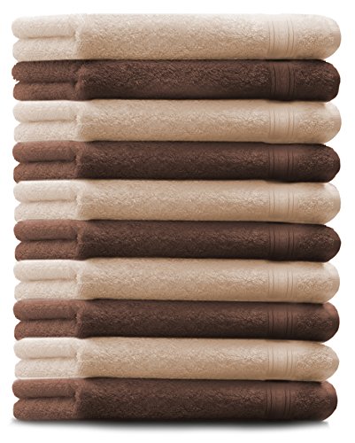 Betz 10er Pack Gästetücher Größe 30x50 cm 100% Baumwolle Qualität: 600g/m² Gästehandtuch Set Luxus GOLD Farbe Beige & Nuss Braun