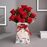 FlowerAura Premium Fresh Live Flower Bouquet of 10 Red Roses In FA Happy Anniversary Box Anniversary Gift For Girlfriend, Boy