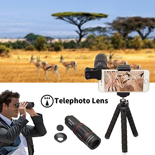 Apexel 8 in 1 Phone Kit obiettivo fotocamera 18X Telephoto Telescopio Obiettivo zoom Grandangolo + Obiettivo macro + Fisheye + Caleidoscopio 6 Obiettivo + Filtro stelle per iPhone X / 8 7 Plus / 6S Samsung Galaxy S8 S7 Huawei e maggior parte degli smartphone Android Treppiede otturatore remoto