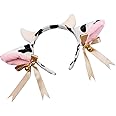 MFUOE Cow Hair Hoop with Bow Multicolor Cute Animals Ears Headband Bells Bow Cow Ears and Horns Hairband Funny Fancy Dress Headwear for Adult Kid Cosplay Party Decoration