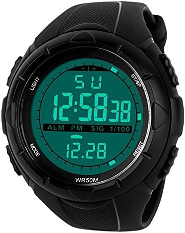 Mens Digital Sports Watch for Running - Military Fashion Outdoor Casual LED Waterproof Electronic Wrist Watches with Multifunctional Alarm Luminous Stopwatch - Black
