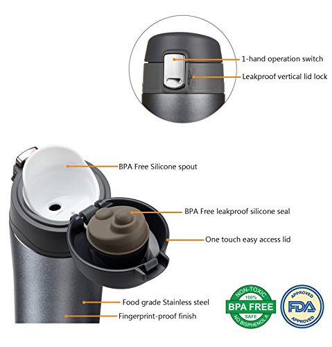 LifeSky Insulated Travel Kaffeetasse, Edelstahl (16 oz), BPA-frei – Deckelverschluss verhindert Leckagen und Verschüttungen(dunkelgrau) - 2