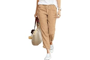 Cegerne Pantaloni in Lino da Donna Lunghi Leggeri Pantaloni Estivi Loose Fit Casual con Tasche per Vacanze e Spiaggia 7/8