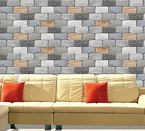 Decor Production Self Adhesive Brick Design Wallpaper Wall Sticker for Home Decor, Living Room, Bedroom, Hall, Kids Room, Play Room (brick-wallpaper-pt02-02-50sqft)