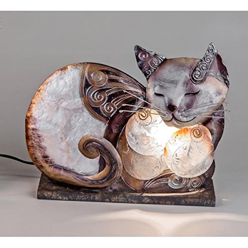 Preisvergleich Produktbild Tischlampe, Leuchte MUSCHEL Katze liegend braun beige 23x28cm Formano