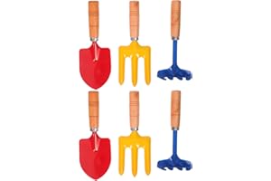 Tomaibaby Children Gardening Shovel Set 6Pcs Metal Tools with Wooden Handles for Outdoor Play Sand Pit Garden Activities