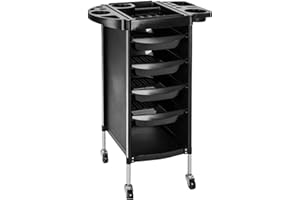 CROWNSHOP Hairdresser Trolley Salon Hairdressing Trolley with 4 Drawers Beauty Storage Cart Side Tray Hair Dryer Holder on Wheels Spa Barber Tool