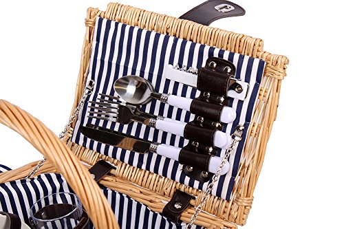 4 Personen Weiden Picknickkorb Picknickkoffer Set mit Decke, Besteck, Wein Gläser, Teller - 4