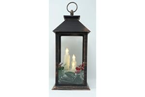 CBK-MS Outdoor Laterne mit 3 flackernden LED Kerzen und Adventsgesteck mit 4/6 Timer Batteriebetrieb