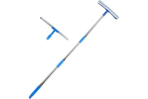 Roellgs Combinazione professionale per la pulizia delle finestre – Raschietto in gomma e pulitore per vetri in microfibra con manico lungo, confezione doppia da 35.6 cm, auto, bagno e doccia
