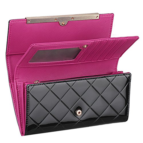 Women's Purse, Jenuos Genuine Bifold Leather Wallet Clutch Purse with Inner Zip pocket for Women, Gift Boxed, Royalblue (QB-PS-BK)