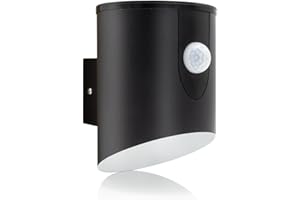 Auraglow Outdoor Battery Powered Wireless LED PIR Motion Sensor Security Wall Light IP44, Cool White Cylinder Sconce for Porch, Garage, Drive and Garden (Black)