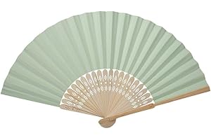 Biitfuu Folding fan Ribs Paper Pocket Fan Painting for Wedding Party Decoration (Light Green)