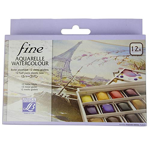 Lefranc & Bourgeois Agua Fina Colores Fine, Acuarela Set - 12 Colores en 1/2 Näpfen