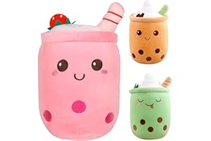 FENGQ Bubble Tea Plüschtier, 25cm Teetasse Kissen Kinderspielzeug, Bubble Tea Kuscheltier, Bubble Pearl Milk Tea Kuschelkissen Für Kinder Mädchen Erwachsene Cartoon Plüsch Kissen(Rosa)
