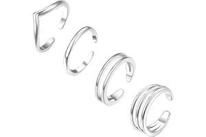 Kotkiddy 4 Pezzi di Anelli per Le Dita dei Piedi in Argento Minimalista, placcati Argento, Regolabili e Aperti, per Donne, Gioielli da Spiaggia Estivi