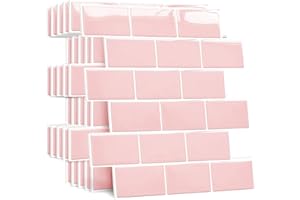 Yoillione Upgrade Thicker 3D Tile Stickers for Bathroom, Kitchen, Adhesive Tiles, Vinyl Tiles, Self-Adhesive Tile Film, White PVC Metro Tiles, Self-Adhesive (10, Pink)