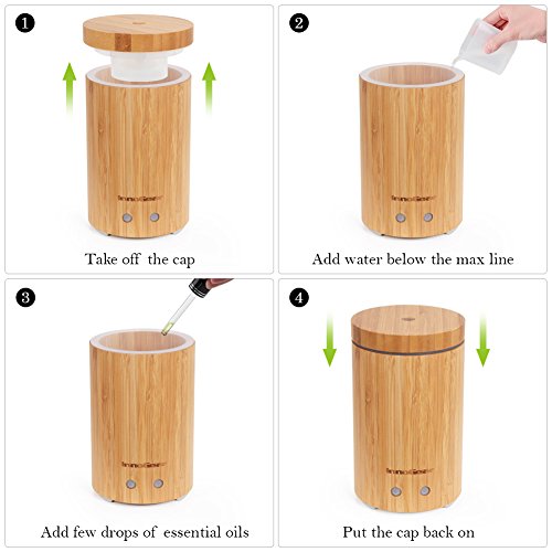 InnoGear aus echtem Bambus Aroma Diffusor Ätherischesöl Aromatherapie Diffusoren, 160mL Ultraschall Luftbefeuchter mit 7 farbigen LED Lichter und falls wasserlos schaltet es sich automatisch aus - 7