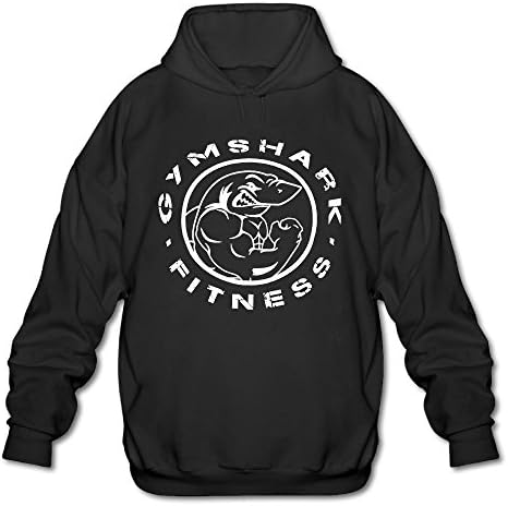 Gym Shark PrintMen With Cap Without Pocket Sweater IndividualityFashion Casual Sweater Hooded Sweatshirt Medium Black