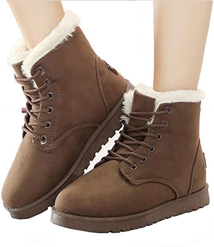 women ankle short martin boots leather suede plush flat heel winter warm casual shoelace snow cotton shoes . brown . 39