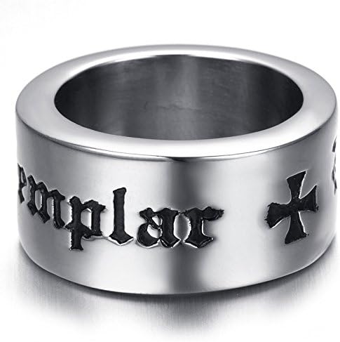K Mega Jewelry Mens Stainless Steel Ring, Biker, Silver, Knights &amp; Templar, KR2100 (Y)