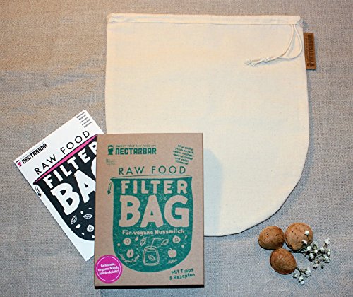 NUSSMILCHBEUTEL aus NATUR HANFFASER – Original NECTARBAR (Eco) – Premium RAW FOOD FILTER BAG – Filterbeutel mit Anleitung für vegane Nussmilch wie Mandelmilch als Passiertuch und Seiher für Säfte, Sprossen, Entsaften, Tempeh - 8
