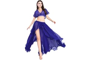 ROYAL SMEELA Costume de Danse du Ventre Tenue de Danse du Ventre Haut et Jupe de Performance Robes en Mousseline de Soie pour Femmes Couleur Unie