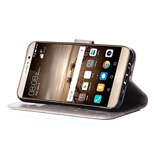 Huawei Mate 9 Funda Gris   Leathlux Libro Suave PU Leather Cuero impresi  n - Leathlux Case Con Flip case cover Cierre Magn  tico Funci  n de Soporte Billetera con Tapa para Tarjetas-Dise  o de Mariposa y flor de la vid para Huawei Mate 9 5 9 