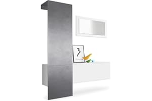 Vladon Garderobe Carlton Set 4, Made in Germany, Garderobenset bestehend aus 1 Garderobenpaneel, 1 Schrankmodul und 1 Wandspiegel, Weiß matt/Scratchy Metal (156 x 193 x 35 cm)