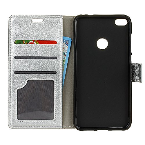 QUENJOY® UltraSlim Case Hülle für Huawei P8 Lite 2017,Dünnes Flip Cover Swivel Holster Handy Tasche mit Kartenfach und Ständerfunktion für Huawei P8 Lite 2017 (5,2 Zoll) Etui in Silber - 3