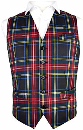 King & PrioryTraditional Dark Green Tartan Check Waistcoat, Scottish, Stewart