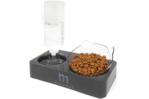 Marchul Gamelles Surélevé à Nourriture pour Chat avec Bouteille d'eau par Gravité, Bol Anti-vomissement Inclinable à 15° pour Chats et Chiots