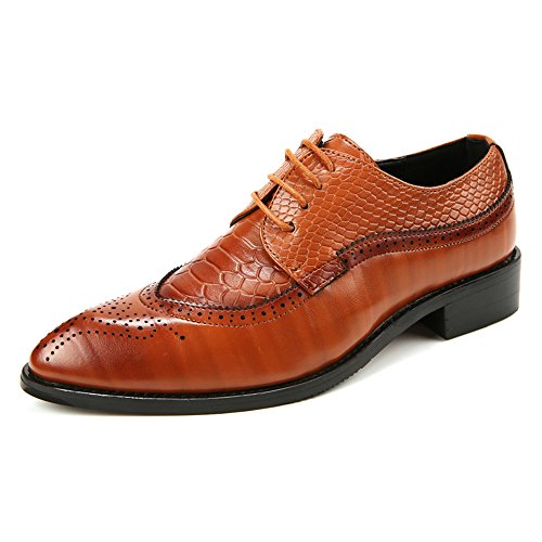 SEVENZAI Men Cool Designer Leather Dress Snake Skin Brogue Oxford Shoes