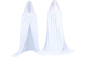Proumhang Largo Capa con Capucha Terciopelo Disfraz de Halloween para Mujeres Hombres Halloween Carnaval Navidad Fiesta Disfraces Blanco