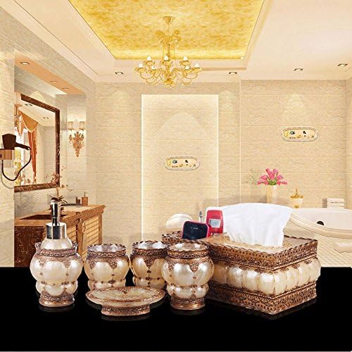 WZW Home Resin Bathroom Accessory 6 set Lotion Dsipenser Tumbler Cup Toothbrush Holder, Soap Dish Tissue Box , gold