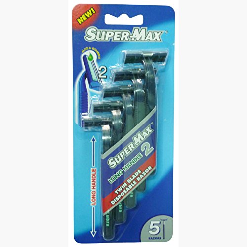 Supermax Mens Twin Blade Long Handle Hair Removal Shaving 5 X Disposable Razor