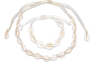 KSJEHW Zestaw naszyjników z muszli, naturalne łańcuszki muszlowe, uniseks, dla kobiet, styl wybrzeża, haczyk i zapięcie na oczko, 27,5 cm, 1 sztuka