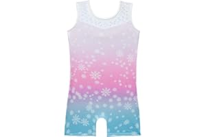 Kiscorpse Gymnastics Leotards for Girls, Gradient Color Sparkly Dance Leotard, Sleeveless Dancewear with Rainbow Pink Purple Snowflake Athletic 5-12 Years